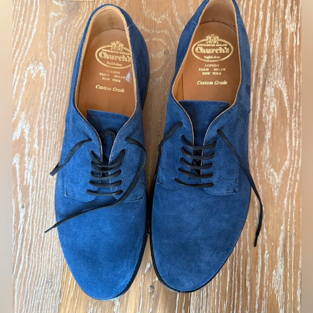 CHURCH'S blue Padstow Suede Derby Shoes - Picture 3 of 10